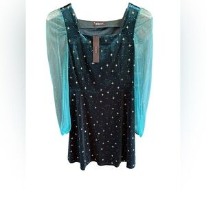 Allegra K Dark Green Dress with Gold Star Accents